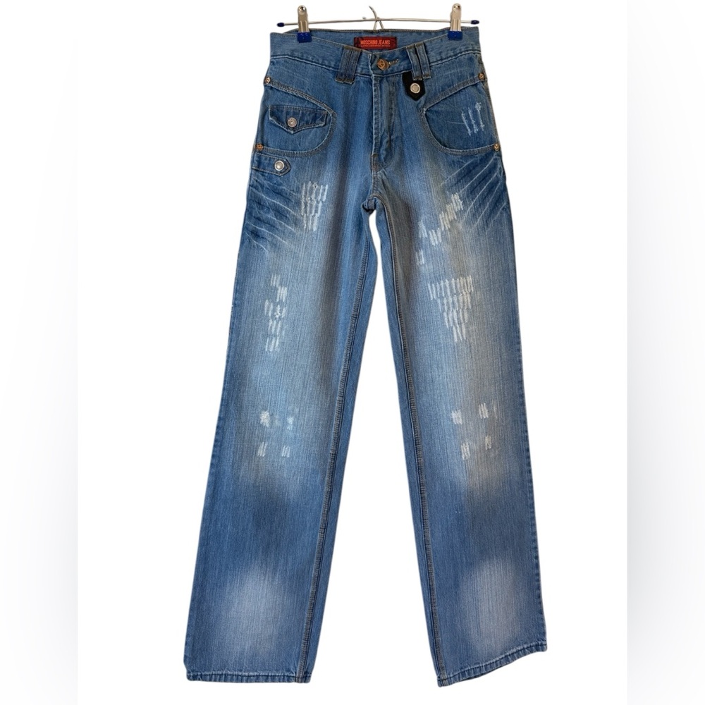 Moschino blue jeans size 28 with embroidery wide legs‎